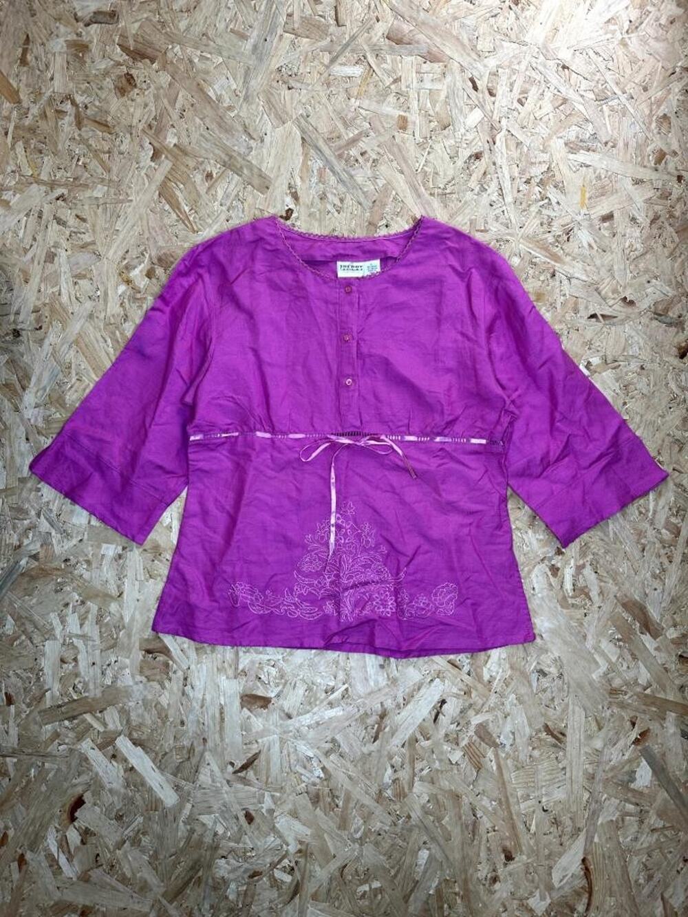 Sherry Taylor Signature Blouse Womens Large Purple Ramie Rayon Embroidered Top